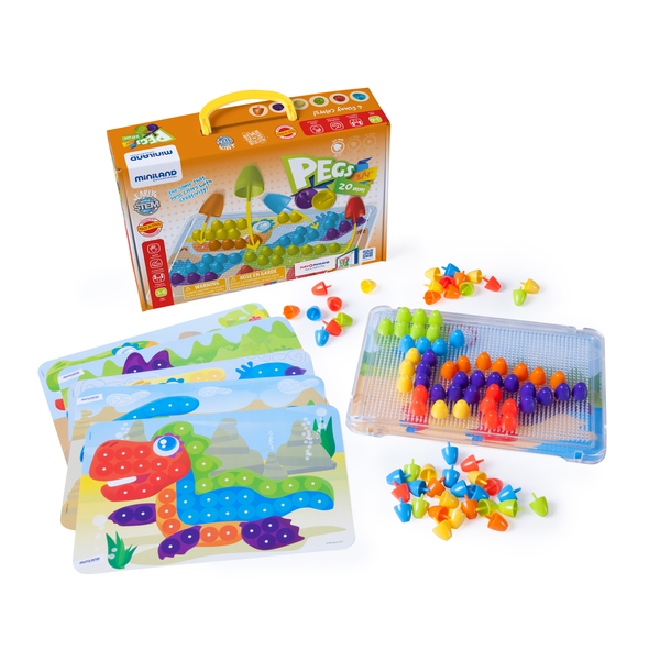 Miniland Educational Pegs + Patterns Set, Bright Colors, 90 Pieces 45318
